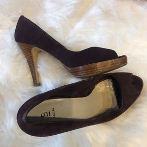 Purple suede platform peep toe heels size 9